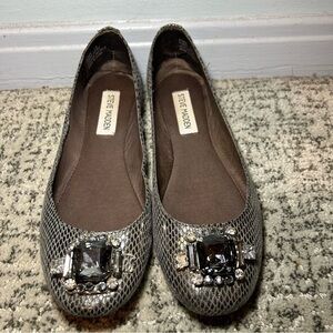 Steve Madden Black & Gray Rhinestone Pewter Kobbe Ballet Flats Size 7.5
